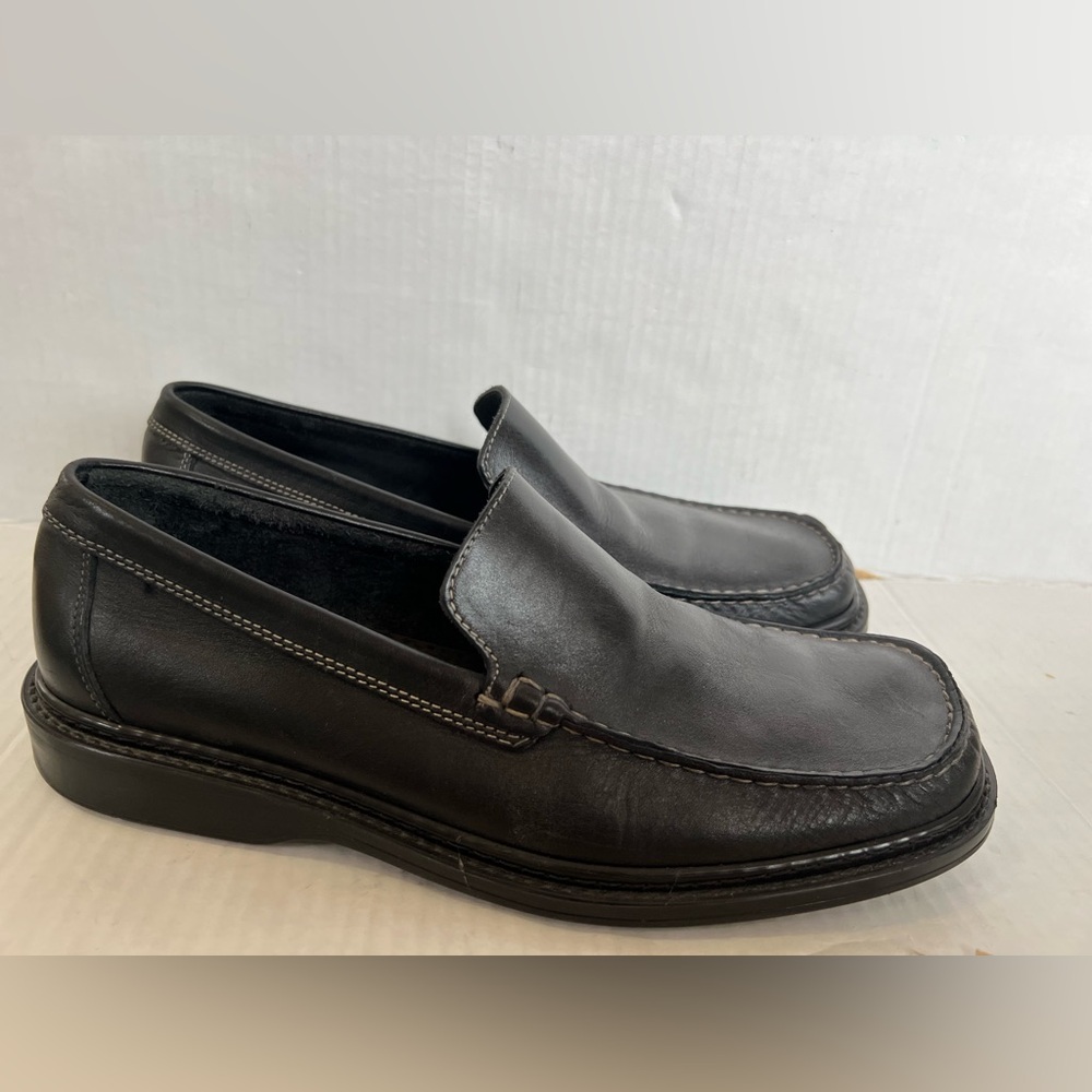 Bass Shoes Loafers Mens Black Leather Slip On Size US 10 Medium Made in Italy